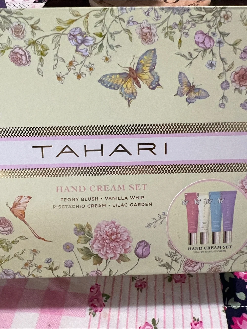 New Tahari Pastel Floral Hand Cream Gift Set - Green, Pink, Lavender, Cream